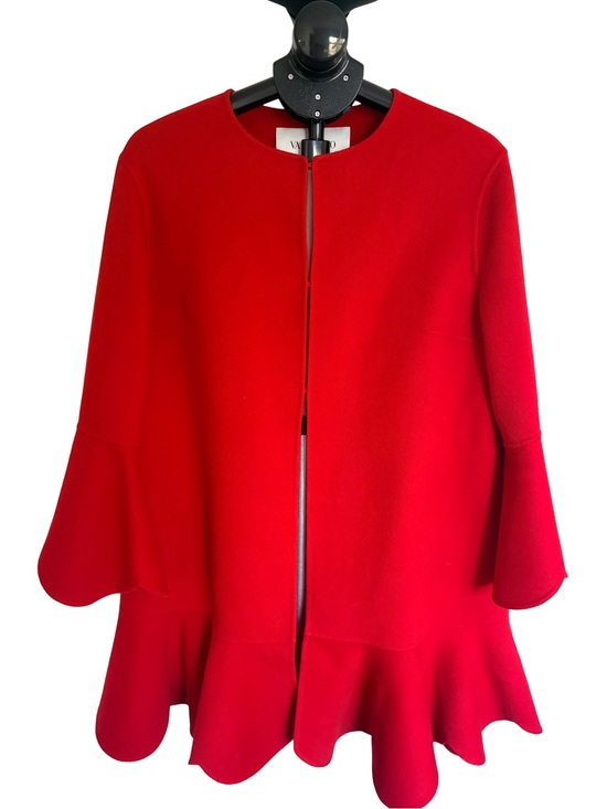 Valentino Jackets & Blazers - Valentino Red Wool Cashmere Coat Scalloped Peplum Bell Sleeve IT 46 Authentic